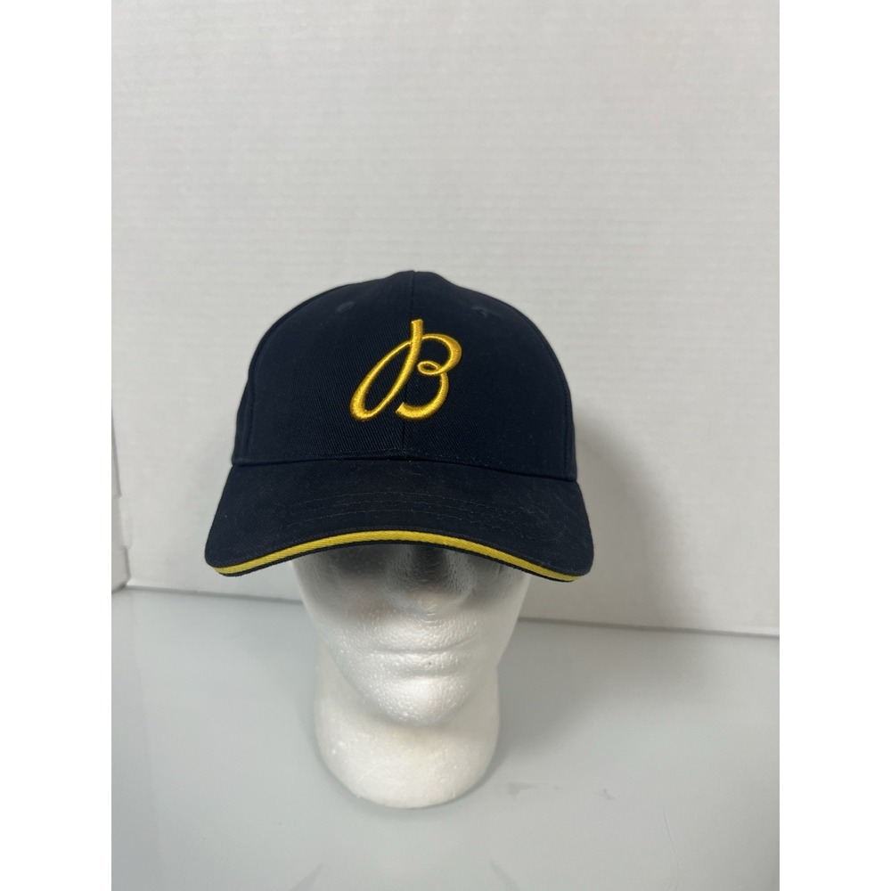 Breitling Baseball Cap Hat Emboidered Logo Leather Strapback OS Navy Blue Cotton